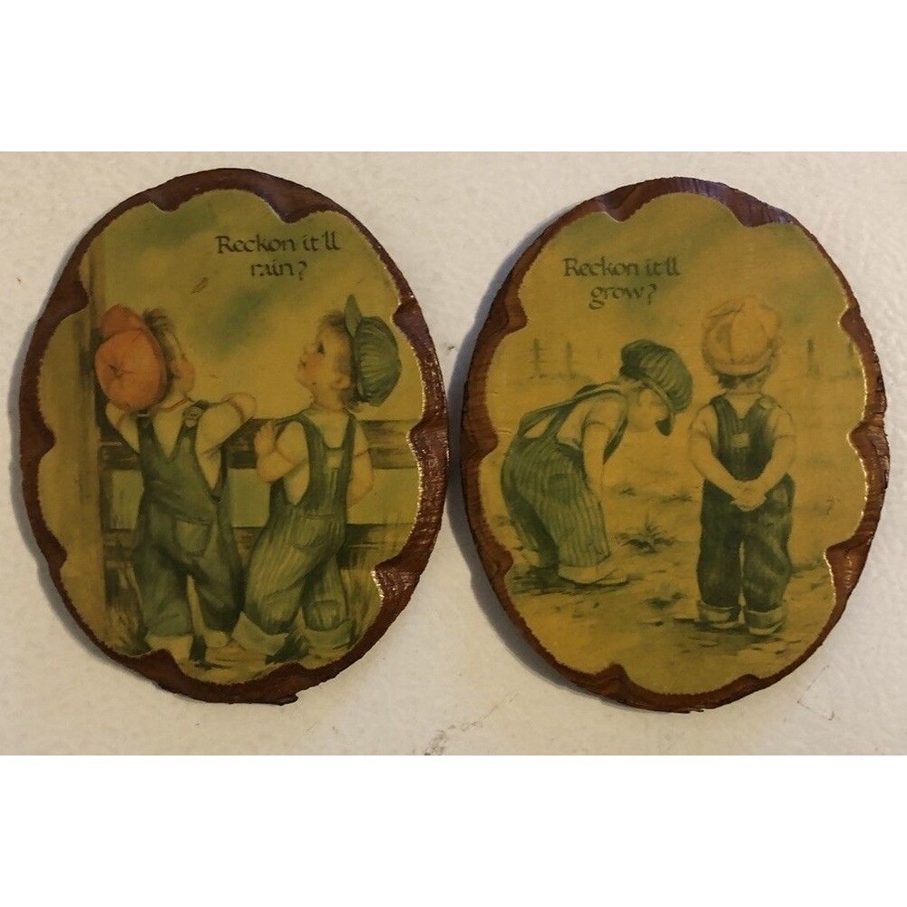 2 Vintage Wood Wall Plaques FARMER BOYS Farmhouse Country Decor Buddy Theme